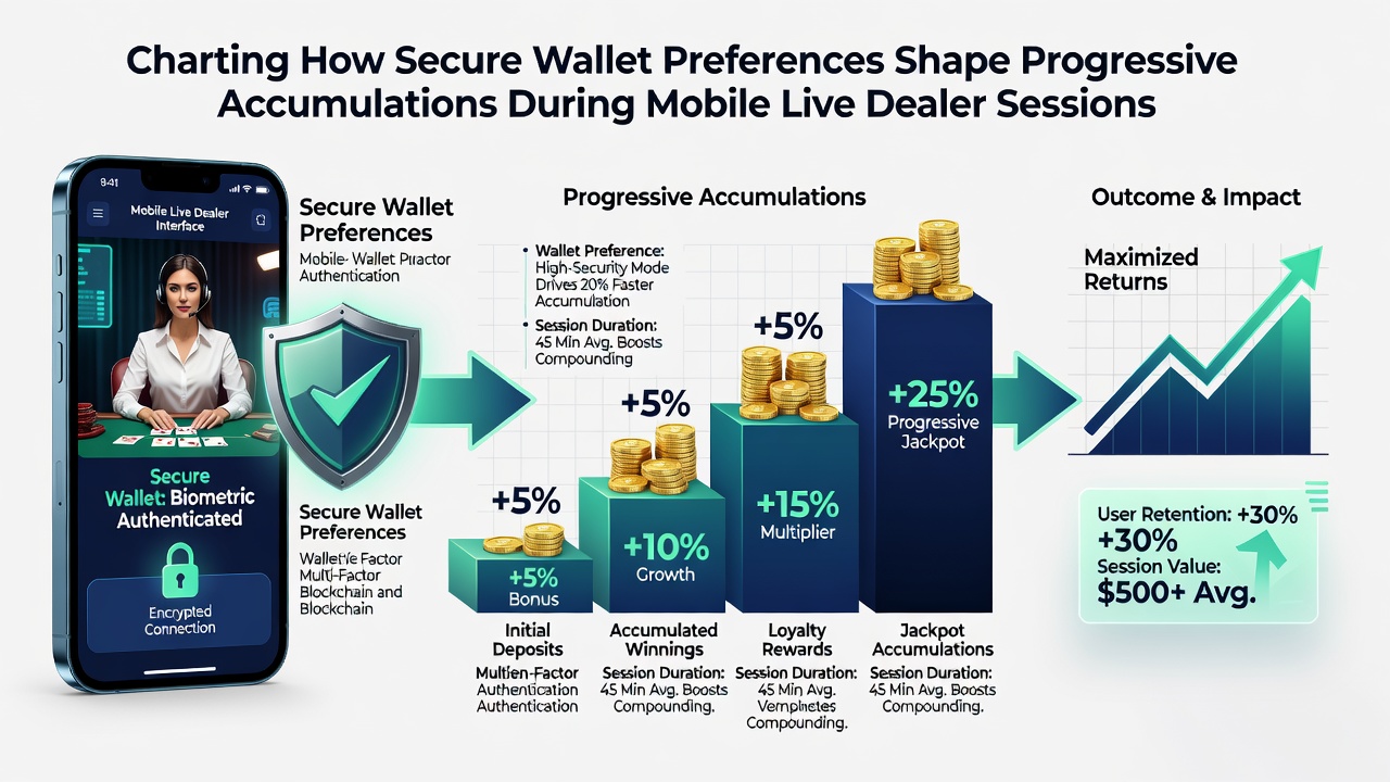Mobile live dealer interface showing progressive jackpot meter alongside secure wallet selection options